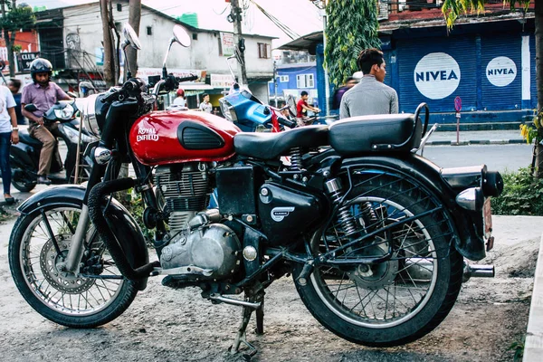 Pokhara Nepal Septiembre 2018 Primer Plano Una Motocicleta Royal Enfield — Foto de Stock