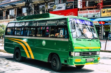Pokhara Nepal 18 Eylül 2018 Closeup Nepal yerel otobüs yeni Road sabah Pokhara içinde sokak