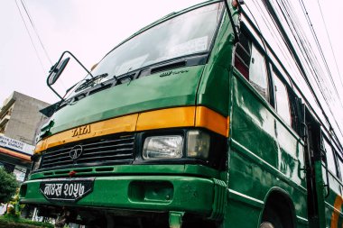 Pokhara Nepal 18 Eylül 2018 Closeup Nepal yerel otobüs yeni Road sabah Pokhara içinde sokak