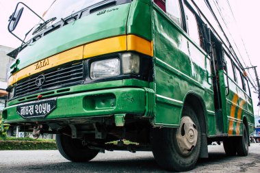 Pokhara Nepal 18 Eylül 2018 Closeup Nepal yerel otobüs yeni Road sabah Pokhara içinde sokak