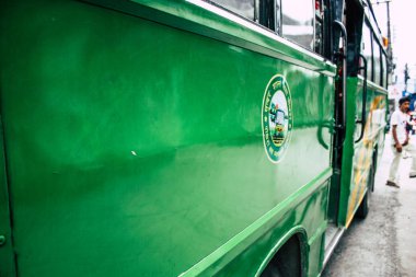 Pokhara Nepal 18 Eylül 2018 Closeup Nepal yerel otobüs yeni Road sabah Pokhara içinde sokak