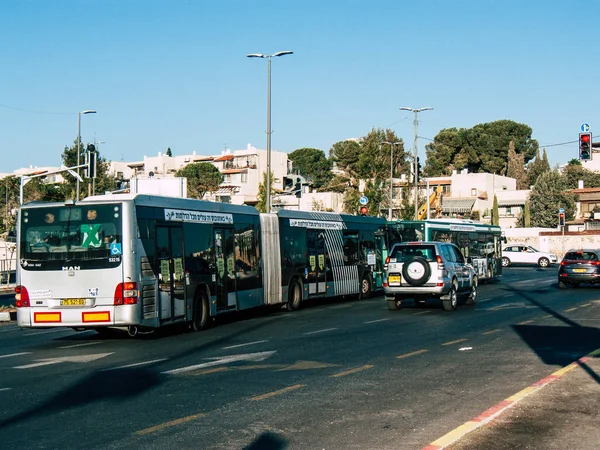 Jerusalén Israel Septiembre 2018 Vista Autobús Israelí Calle Jerusalén Por —  Fotos de Stock