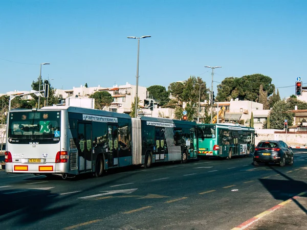 Jerusalén Israel Septiembre 2018 Vista Autobús Israelí Calle Jerusalén Por —  Fotos de Stock