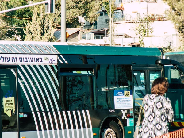 Jerusalém Israel Setembro 2018 Vista Ônibus Israelense Rua Jerusalém Tarde — Fotografia de Stock