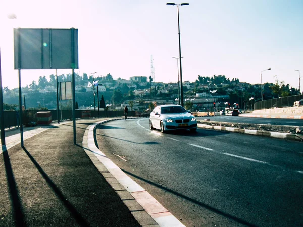 Izrael Jerozolima Września 2018 Widok Izraelski Taksówki Ulicy Jerozolimy Południu — Zdjęcie stockowe