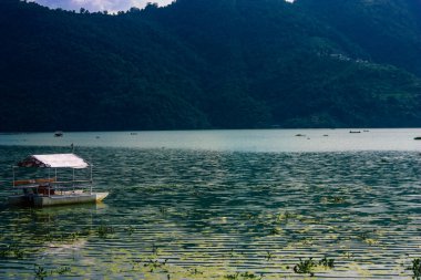 Pokhara Nepal 18 Eylül 2018 Phewa göl kenarında Nepal Pokhara görünümünü