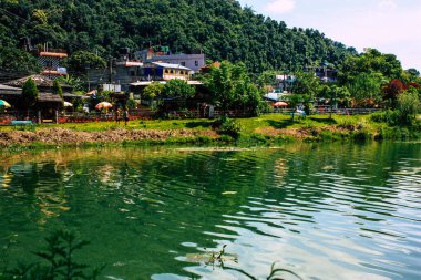 Pokhara Nepal 18 Eylül 2018 Pokhara kasaba Phewa Gölü sabah görünümünü