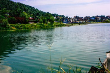 Pokhara Nepal 18 Eylül 2018 Pokhara kasaba Phewa Gölü sabah görünümünü