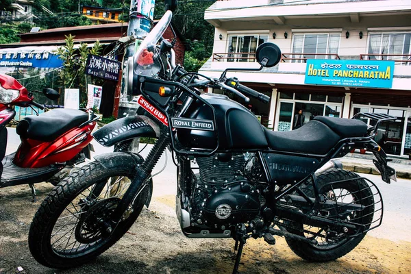 Pokhara Népal Septembre 2018 Gros Plan Une Moto Royal Enfield — Photo