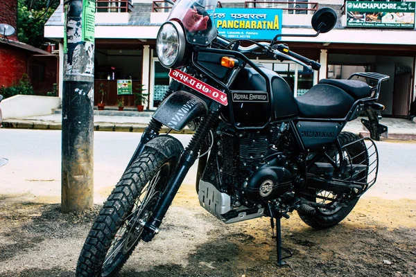 Pokhara Nepal Septiembre 2018 Primer Plano Una Motocicleta Royal Enfield — Foto de Stock