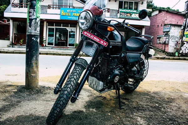 Pokhara Nepal Septiembre 2018 Primer Plano Una Motocicleta Royal Enfield — Foto de Stock