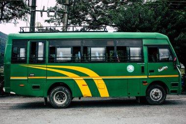 Pokhara Nepal 22 Eylül 2018 Closeup Nepal yerel otobüs yeni Road sabah Pokhara içinde sokak