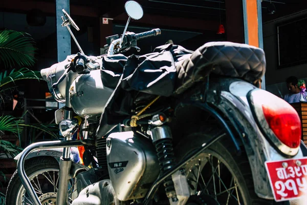 Pokhara Nepal September 2018 Closeup Royal Enfield Motorcycle Parked Streets — Stock Photo, Image