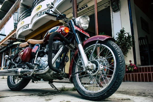 Pokhara Nepal September 2018 Closeup Royal Enfield Motorcycle Parked Streets — Stock Photo, Image