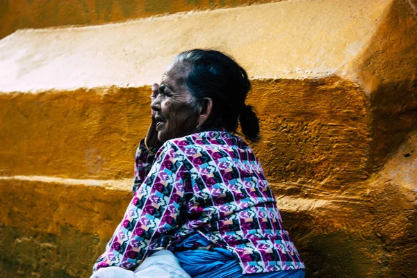 Pokhara Nepal September 2018 Porträt Einer Alten Frau Die Morgens — Stockfoto