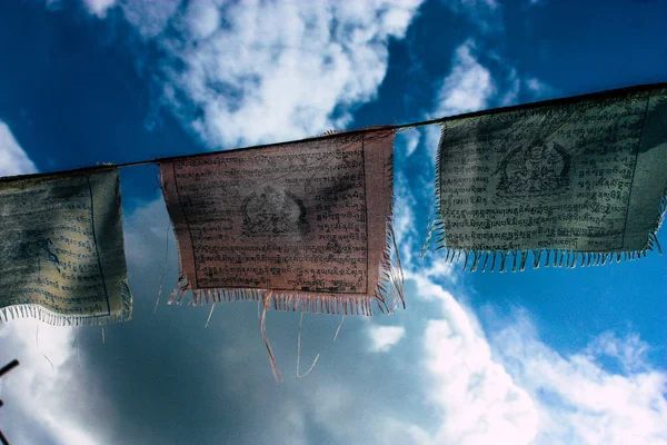Kathmandu Nepál Augusztus 2018 Ban Kilátás Nyílik Régi Tibeti Zászló — Stock Fotó
