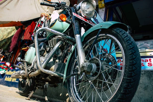 Pokhara Nepal Septiembre 2018 Primer Plano Una Motocicleta Royal Enfield —  Fotos de Stock