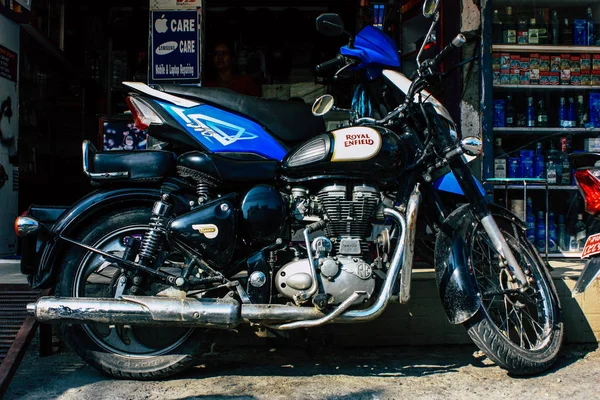 Pokhara Nepal September 2018 Closeup Royal Enfield Motorcycle Parked Streets — Stock Photo, Image