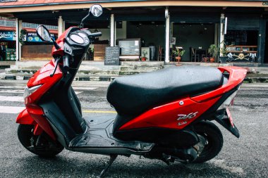 Nepal Pokhara 12 Ekim 2018 bir motosiklet görünümünü Pokhara ana cadde sabah Park