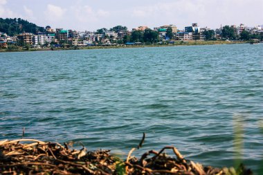 Pokhara Nepal 12 Ekim 2018 görünümü Phewa Gölü bulunan Pokhara öğleden sonra