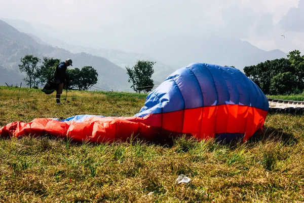 Pokhara Nepal Oktober 2018 Nahaufnahme Eines Flügels Des Paragliding Auf — Stockfoto