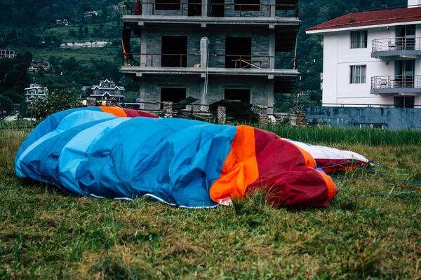 Pokhara Nepál Október 2018 Ban Közelkép Szárny Siklóernyőzést Leszállási Hely — Stock Fotó