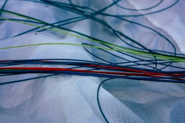 Pokhara Nepal 12 Ekim 2018 Closeup iniş alanı, yamaç paraşütü kanadının ön Pokhara Gölü öğleden sonra