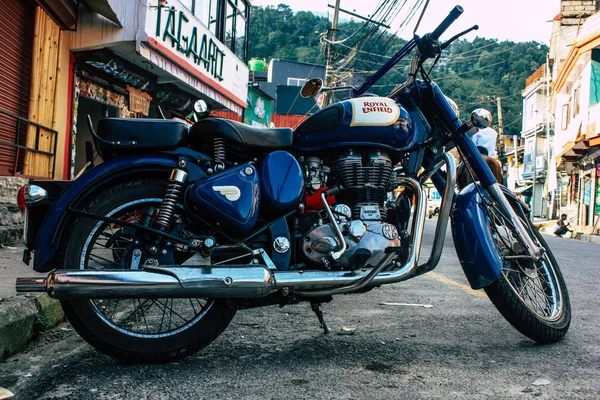 Pokhara Nepal October 2018 View Blue Royal Enfield Motorcycle Parked — Stock Photo, Image