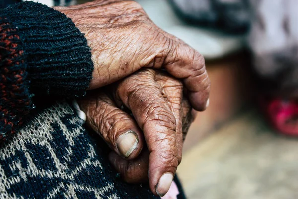 Bandipur Nepal October 2018 Closeup Hands Unknown Old Nepalese Woman — Stock Photo, Image