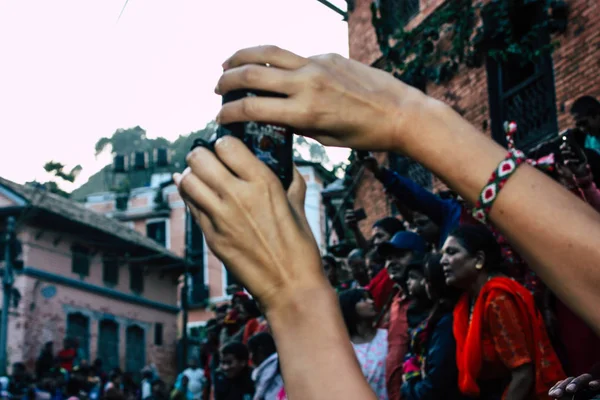 本迪布尔尼泊尔2018年10月18日在本迪布尔大街的一个宗教仪式上拍摄的不明人物特写镜头 — 图库照片