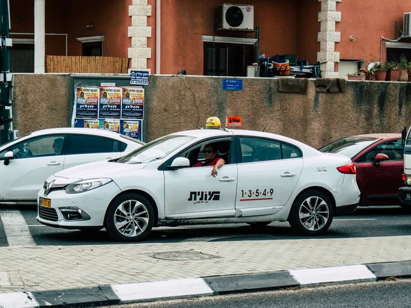 Tel Aviv Israël Octobre 2018 Vue Taxi Blanc Israélien Traditionnel — Photo