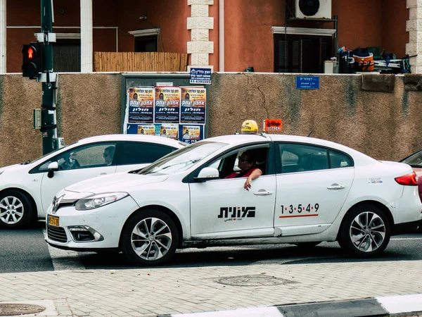 Tel Aviv Israel Octubre 2018 Vista Taxi Blanco Israelí Tradicional — Foto de Stock