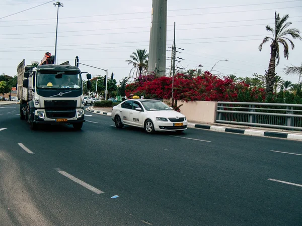 Tel Aviv Izrael Października 2018 Widok Tradycyjny Izraelski Białe Taksówki — Zdjęcie stockowe