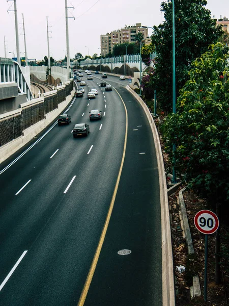 Tel Aviv Israel Oktober 2018 Visa Trafik Cirkulationen Motorväg Tel — Stockfoto