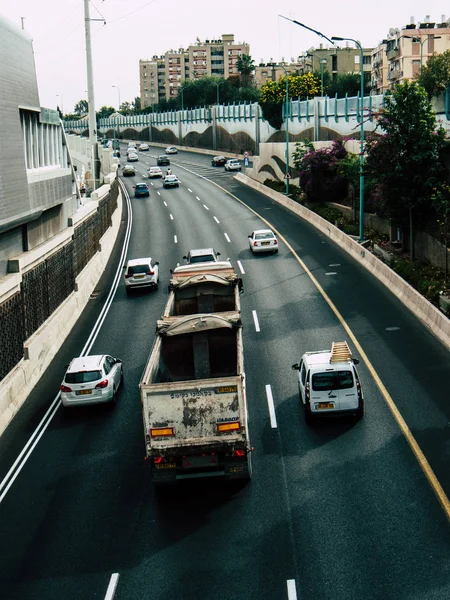 Tel Aviv Israel Oktober 2018 Visa Trafik Cirkulationen Motorväg Tel — Stockfoto