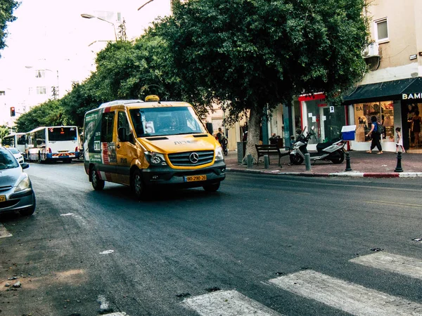 Tel Aviv Israel Oktober 2018 Visa Traditionella Israeliska Taxi Gatan — Stockfoto