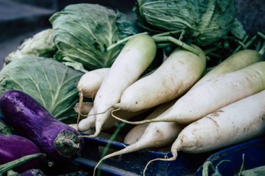 Katmandu Nepal 27 Ekim 2018 Closeup çeşitli sebze satılan Katmandu piyasada öğleden sonra