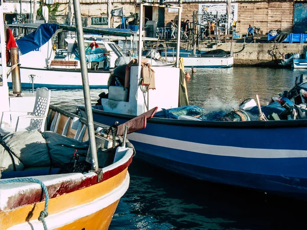 Tel Aviv Yafo Israel Outubro 2018 Vista Barcos Pesca Porto — Fotografia de Stock