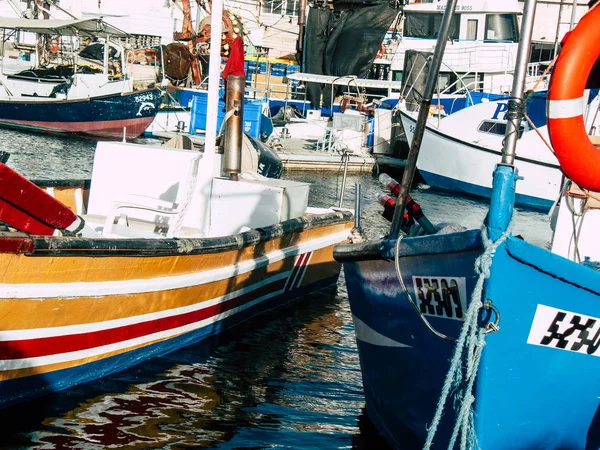 Тель Авив Яфо Израиль Октябрь 2018 Вид Рыбацкие Лодки Порту — стоковое фото