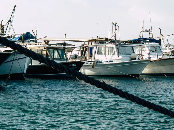 Tel Aviv Yafo Israel Outubro 2018 Vista Barcos Pesca Porto — Fotografia de Stock