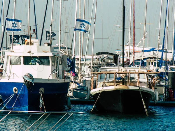 Tel Aviv Yafo Israel Outubro 2018 Vista Barcos Pesca Porto — Fotografia de Stock