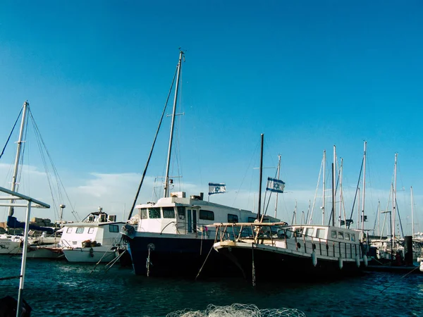 Tel Aviv Yafo Israel Octubre 2018 Vista Barcos Antiguo Puerto — Foto de Stock