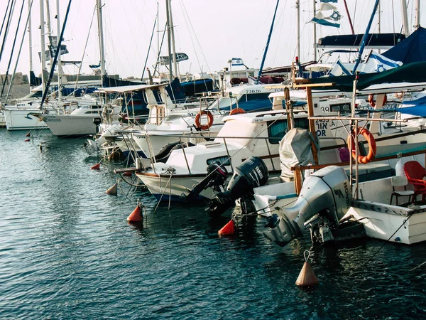 Tel Aviv Yafo Israel Outubro 2018 Vista Barcos Porto Old — Fotografia de Stock