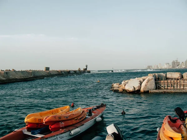 Tel Aviv Yafo Israel Octubre 2018 Vista Barcos Antiguo Puerto —  Fotos de Stock