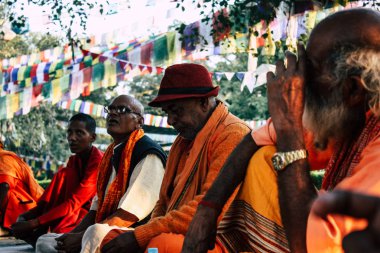 : Lumbini Nepal 2 Kasım 2018 öğleden sonra Saddhu görünüm: Lumbini Kutsal buda Garden Kutsal ağacın altında dua