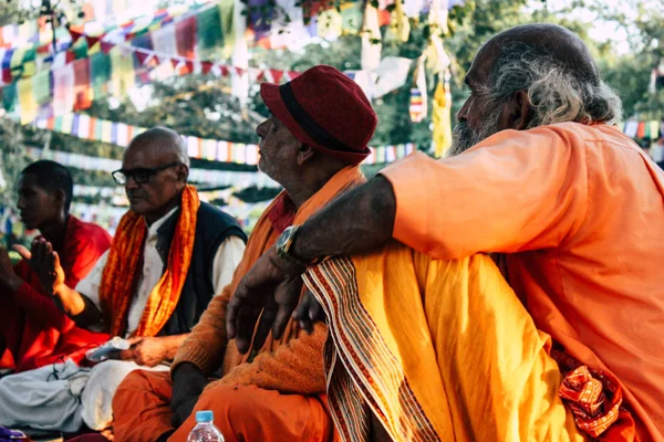 Lumbini Nepal November 2018 View Saddhu Praying Holy Tree Sacred — Stock Photo, Image