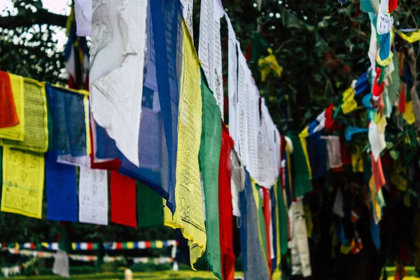 Lumbini Nepal November 2018 Blick Auf Tibetische Flaggen Heiligen Buddha — Stockfoto