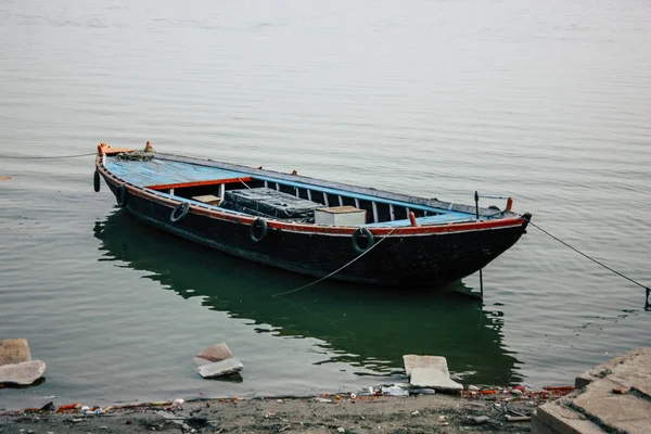 Varanasi India November 2018 View Indian Boats Parked Ganges River Royalty Free Stock Photos