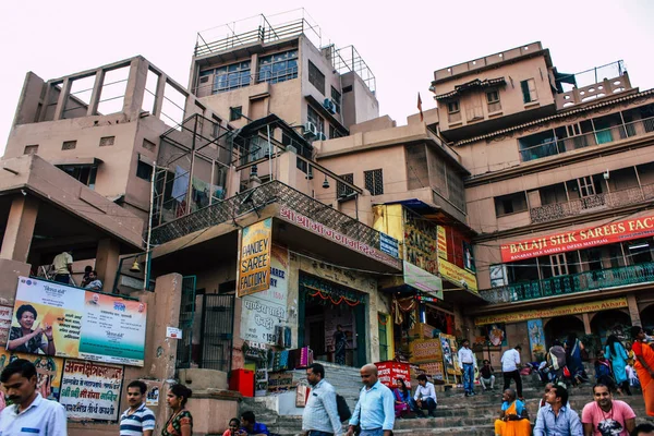 Varanasi India November 2018 View Facade Building Located Varanasi Ghats — Stock Photo, Image