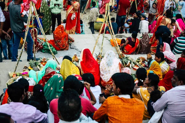 Varanasi Inde Novembre 2018 Vue Inconnus Indiens Attentifs Célébrant Dev — Photo